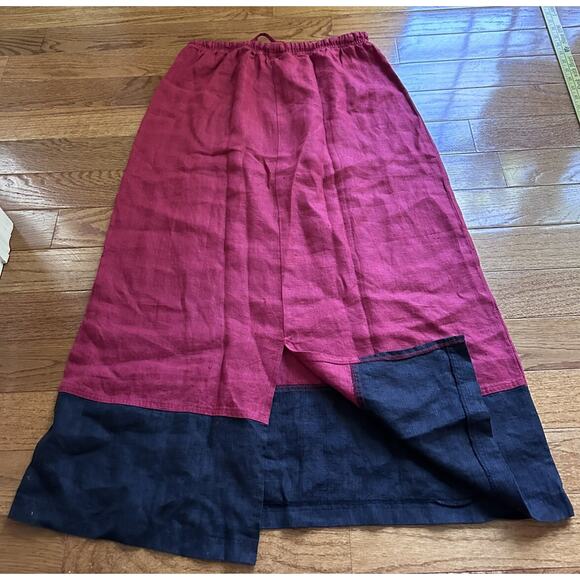 Linen Skirt Sz XL Maxi Pull On Drawstring Waist Colorblock Maxi Y2K red black - Picture 13 of 16